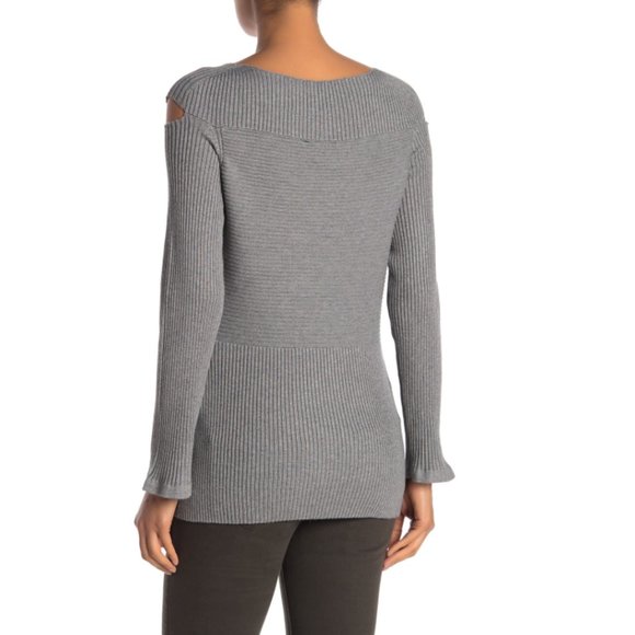 Cyrus Gray Ribbed Cutout Knit Sweater - Picture 7 of 7